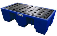 2 Drum Plastic Spill Pallet with PE Grid - Blue