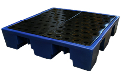 4 Drum Plastic Spill Pallet - PE Grid - Blue