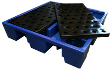 4 Drum Plastic Spill Pallet - PE Grid - Blue