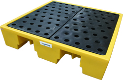 4 Drum Plastic Spill Pallet - PE Grid - Yellow